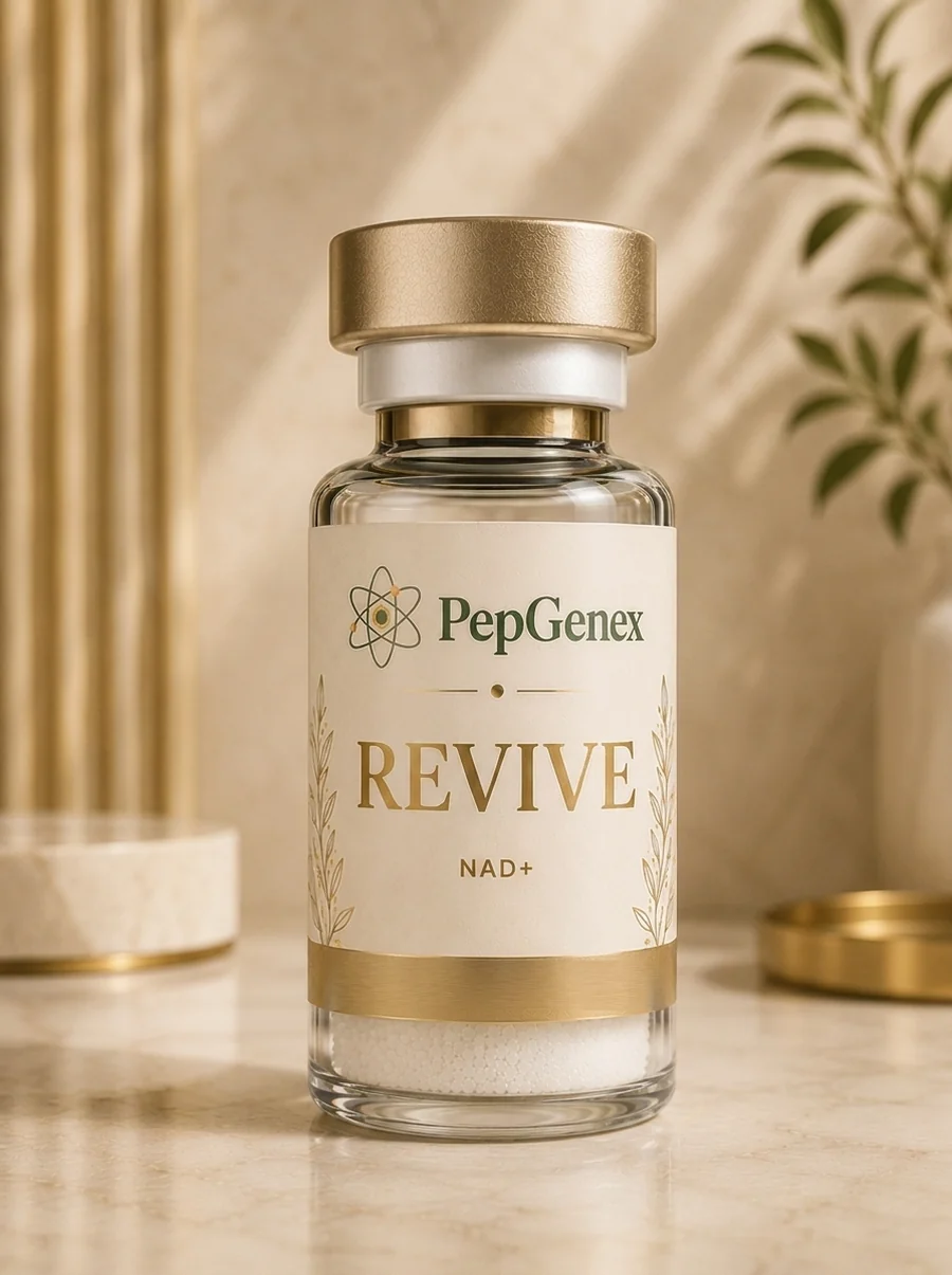 NAD+ lyophilized vial, illustrative render. Research use only.