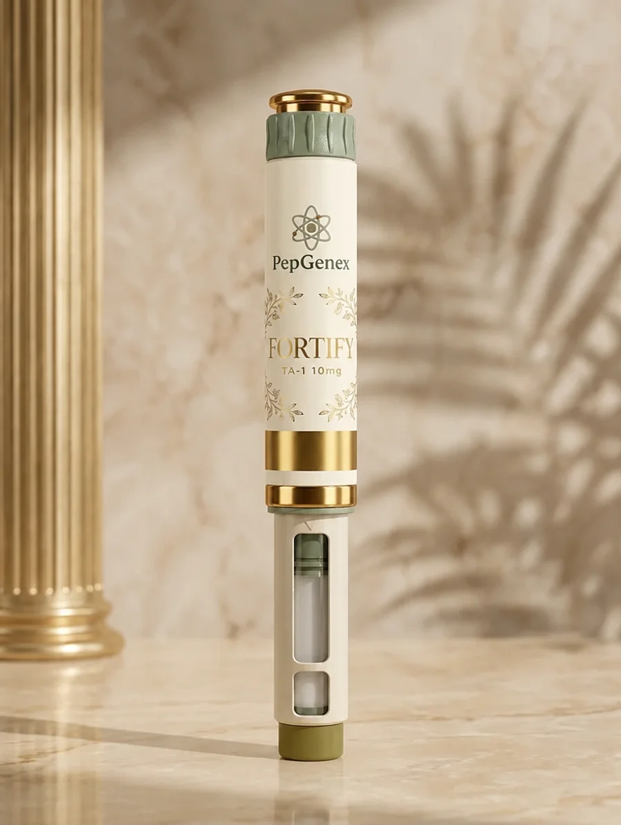Thymosin alpha-1 prefilled pen, illustrative render. Research use only.