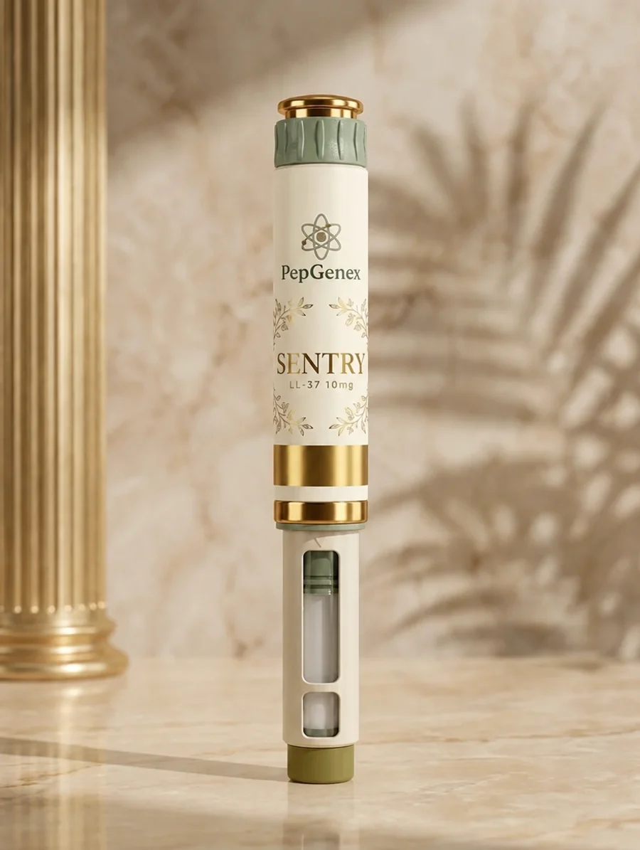 LL-37 prefilled pen, illustrative render. Research use only.